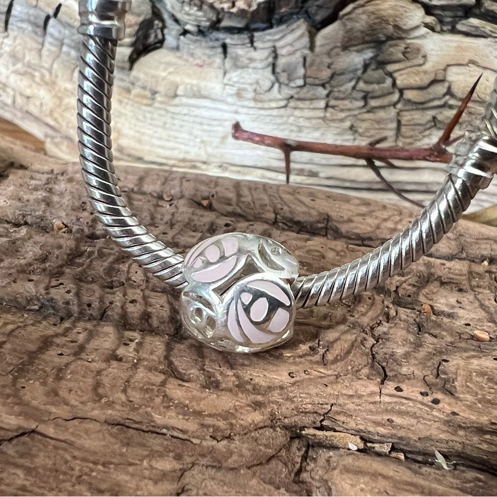 Truth PK 925 European Charm Pink Rose Flower Enamel Bead Garden Floral